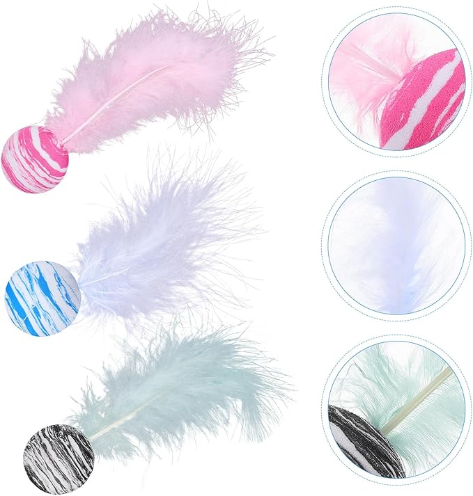 Set de 3 Pelotas con Plumas para Gatos – ¡Diversión Triple para tu Felino!